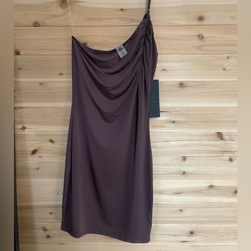 Mono B Asymmetrical Dress in Rich Brown